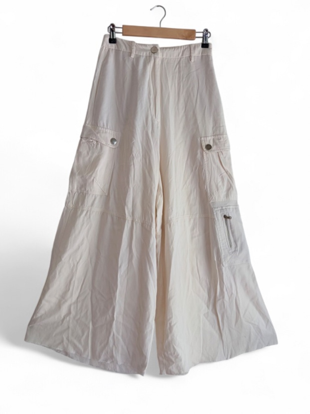 Zara Ivory Wide Leg High Rise Cargo Pants Size M